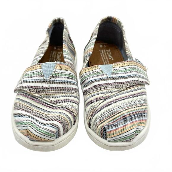 NWT Toms Alpargata Striped Multi-Colored Velcro Strap Girls Slip-on shoes Size 6 - Picture 2 of 7